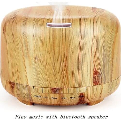 Japanese Humidifier With Bluetooth Speaker 4.0, Cool Aroma Diffuser with 7-LED Lighting,Table Lamp,600ML,Subwoofer Wood Grain