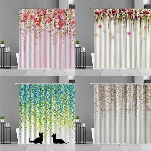 Shower Curtains Flower Green Plant Photography Background Bath Curtain Polyester Waterproof Bathtub Screen Home Decor With Hook