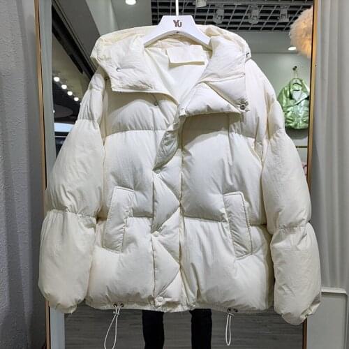 2021 Autumn Winter Hooded Down Jacket Fashion 90% White Duck Down Bread Jacket Womens Thickened Warm long sleeve Korean Outwear