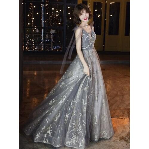 Women Formal Party Long A-line Tulle Prom Dresses Vestidos Elegant V-neck Backless Lacing Up Evening Gowns