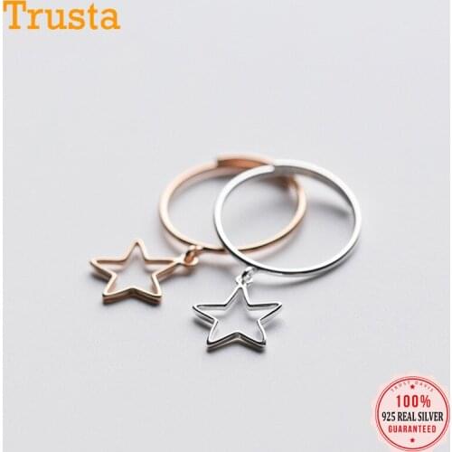 Trustdavis Authentic 100% 925 Sterling Silver Fashion Hollow Star Dangle Adjustable Ring For Women Silver 925 Ring Jewelry DS557