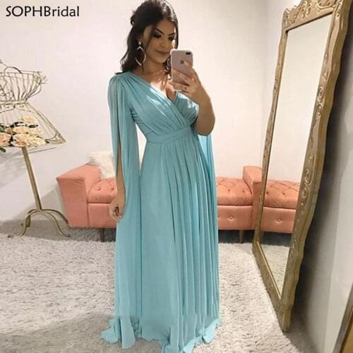 New Arrival Elegant V Neck Pleated Prom Dresses 2021 платье Chiffon Formal Evening Dress Vestido De Noche Robes de bal Vestidos