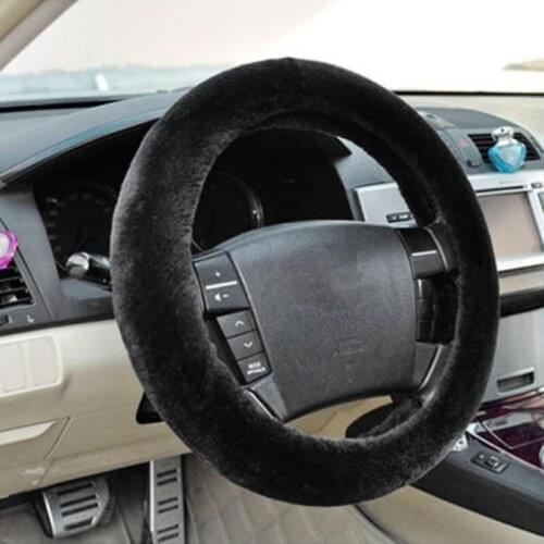 38cm Car Steering Wheel Cover Winter Black Warm Long Plush Car Steering Wheel Covers Car Interior Decoration