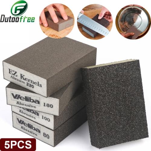 1 Set 5PCS Double-Sided Polishing Sponge Sandpaper 60-320 Grit Wood Metal Polishing Sanding Sponge Block Pad Set