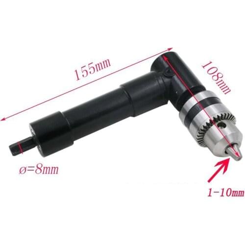 1Pcs Right Angle Drill Conversion Angle Drill/Head 90 Degrees Keyless Clamping Three/Hexagon Handle Black Metal Head