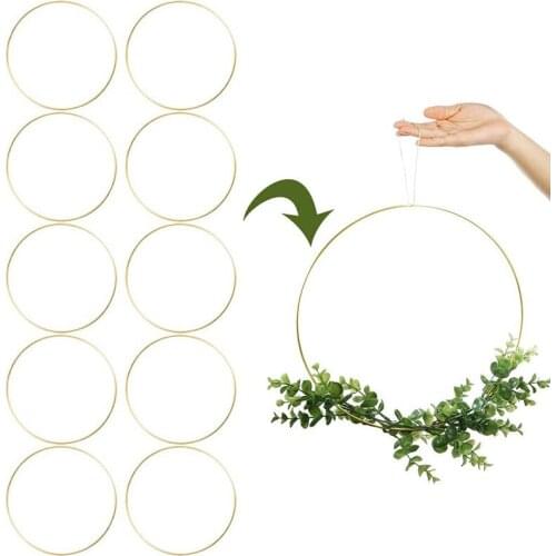 10 Pack 10 Inch Metal Floral Hoop Wreath Gold Hoop Rings for DIY Wreath, Dream Catcher and Wall Hanging Crafts