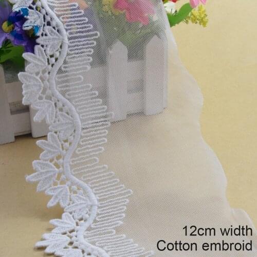 10yards 12cm width Cotton embroid lace sewing ribbon guipure trim fabric warp knitting DIY dolls Accessories wedding lace#3420