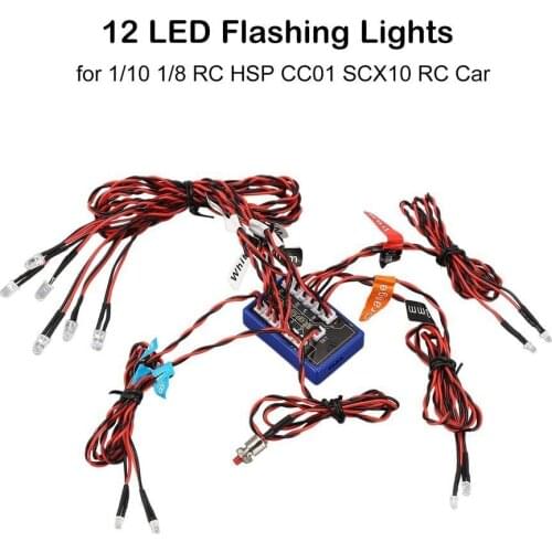 12 Ultra LED Flashing Bright Light Strobe Lamps Kit System for 1/10 1/8 RC Drift HSP TAMIYA CC01 4WD Axial SCX10 RC Car Truck
