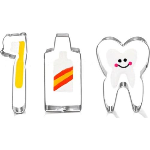 3 Pcs/set Toothbrush Toothpaste Tooth Cookie Biscuits Cutter Set Fondant Cake Decorating Mold Tools