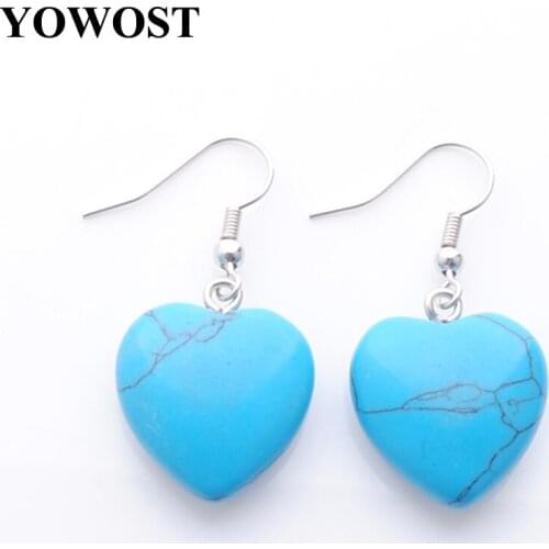 4 Pairs Natural Gem Stone Dangle Earring Jewelry Turquoises Romantic Heart Pendant Beads Hanging Drop Earrings for Women QR3285