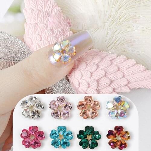 5Pcs Heart-Shaped Petal Flower Rhinestones For Acrylic Nails 3D Nail Art Crystal Charms Unique Design Fashion Manicure Jewelry