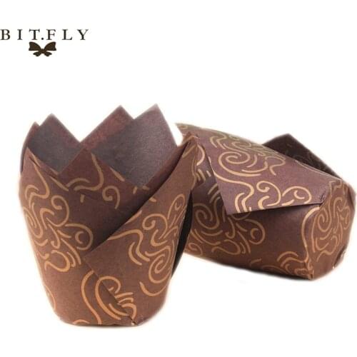 50Pcs Tulips Cupcake Liners Paper Cake Baking Cup Muffin Wraps Cases Disposable Cake Paper Cup Decoration Kitchen Accessories