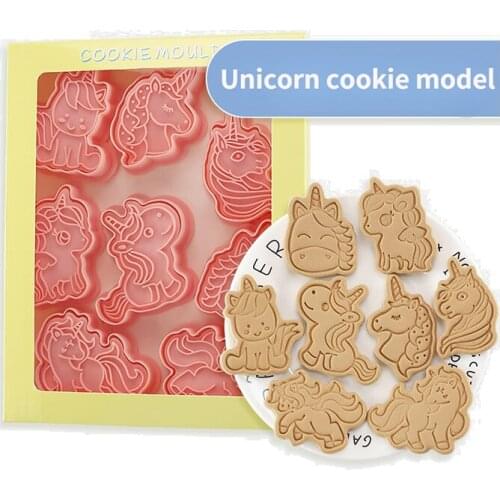 8Pcs Unicorn Cookie Tool Set 3D Cartoon Biscuit Mould Cookie Stamped Kitchen Accessories Baking Pastry