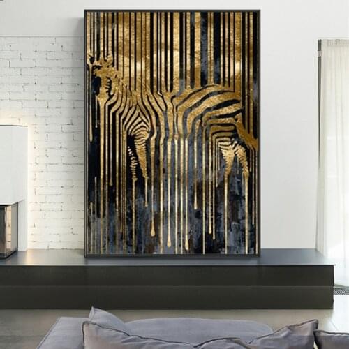 Abstract Art Golden Zebra Nordic Canvas Painting Modern Posters and Prints Scandinavian Cuadros Wall Art Picture for Living Room