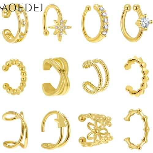 AOEDEJ 12 PCS/lot Gold Color Clip Earrings Punk Hip Hop Earrings for Men Women Gothic No Piercing Earrings Cartilag Jewelry