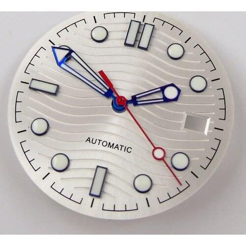 Automatic Nologo 31mm Silver Watch Dial Hand Set fit NH35A Waving Pattern