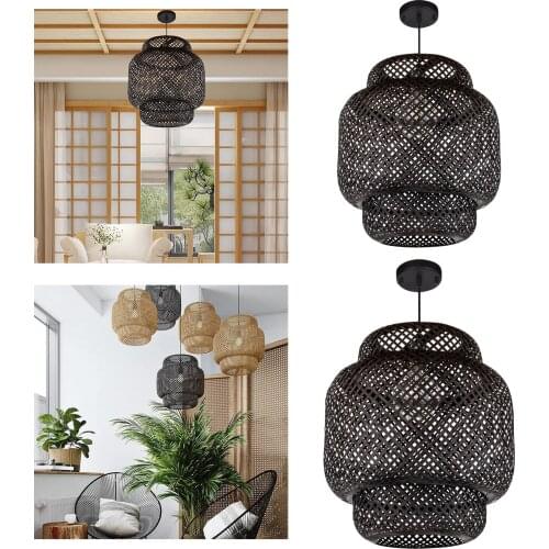 Bamboo Pendant Lamp, Retro E27 Chandelier Hanging Light Ceiling Lighting Fixture for Restaurant Cafe Teahouse Dining Room Decor