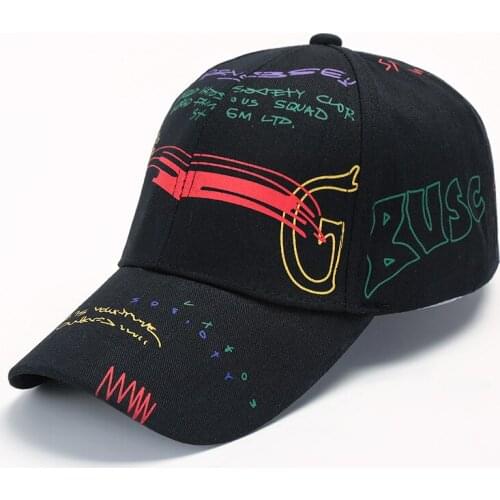 2019 New Unisex Women Men Hats Adjustable Black White Color Printing Graffiti All-matching Baseball Cap for Male Female