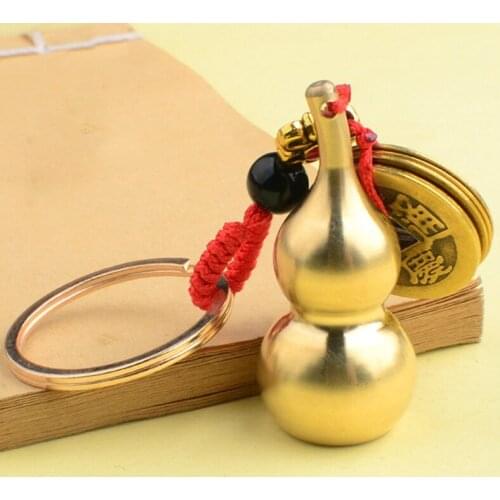 New Fortune Chinese Feng Shui Antique Coins Keyring Good Fortune Soild Gourd Keychain Wealth Success Jewelry Gifts