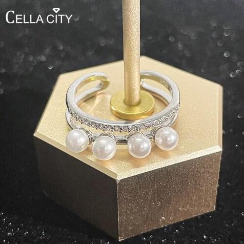 Cellacity Female Pear Earrings Silver 925 jewerly gift open adjust size doulble layer Silver wedding party wholesale gift