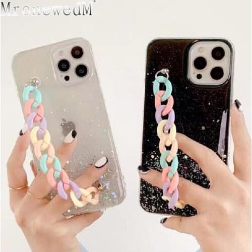 Gradient Rainbow Bracelet Phone Case For iPhone 12 11 Pro X XR XS Max 12 Mini 7 8 Plus SE2 Luxury Glitter Sequins Silicone Cover
