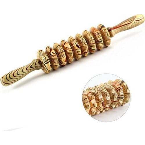 9 Rounds Wooden Body Massager Household Multi-purpose Roller Massage Stick Back Leg Waist Slimming Yoga Fitness Stress Relax 20