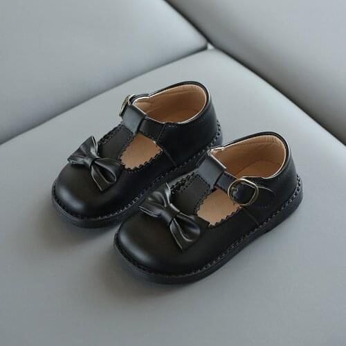 Children Leather Shoes Girls School Shoes with Bow Spring Kids Flat Bottom Girls Performance Shoes Student Single Shoes