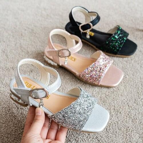 Child Wedges Shoes Little Girls Summer Beach Stylish Glitter Sandals 2021 New Kids Gladiator Princess Shoes 3 5 7 8 10 12 Years