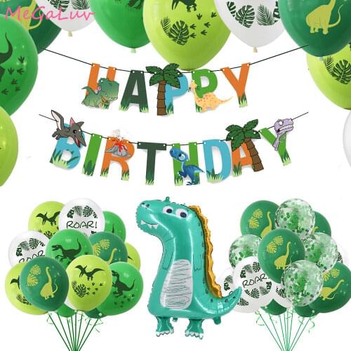 Dinosaur Confetti Latex Balloons Happy Birthday Banner Jungle Safari Theme Baby Shower Kids Birthday Party Decoration Air Balls