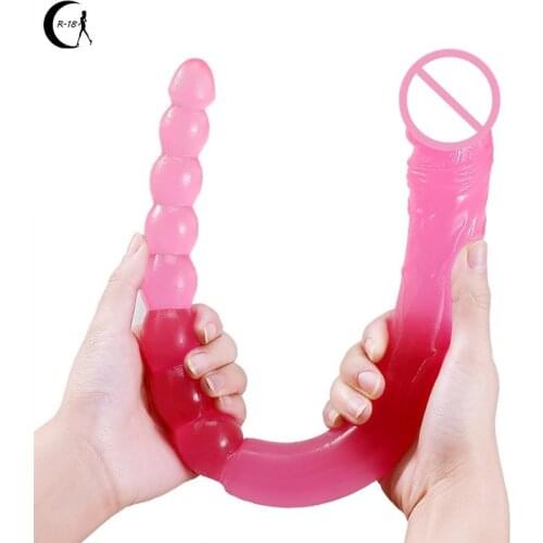 Sex U Shape Double Dildo Flexible Soft Jelly Vagina Anal Women Gay Lesbian Double Ended Dong Penis Artificial Penis Sex Toys