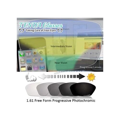 1.61 Multifocal Free Form Progressive Photochromic Lenses Gray Sunglasses Lens For Prescription Glasses