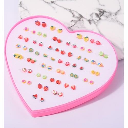 ISINYEE 36 Pairs/set Fashion 5mm Tiny Small Stud Earrings Sets For Kids Little Girls Fruit Animal Trendy Jewelry