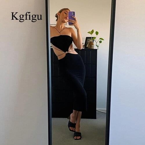 KGFIGU Dress For Women 2021 Sleeveless Backless White Drawstring Elegant Party Outfits Birthday Holiday Vestidos Lady Clothing