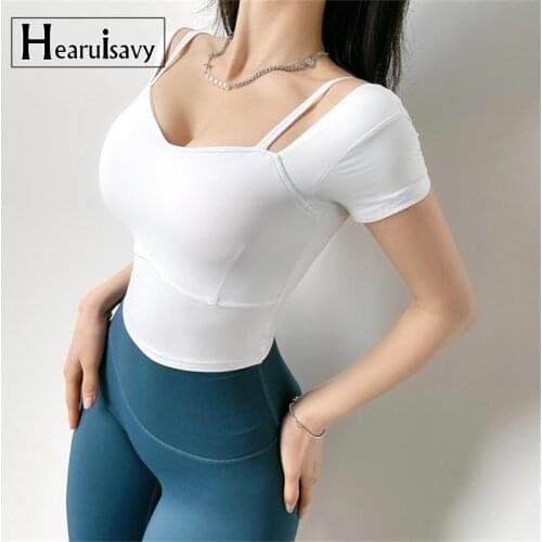 Compression Running Shirt Women Solid Short Sleeve Yoga Crop Tops Sportswear For Gym Clothing Fitness Workout Shirt With Bra