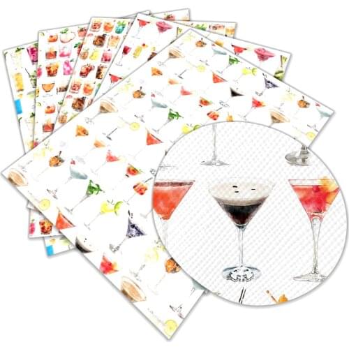 Summer Drinking Cup Printed Faux Leather Sheets for Hair Bow Centers Bag DIY Decoration Crafts A4 22*30CM
