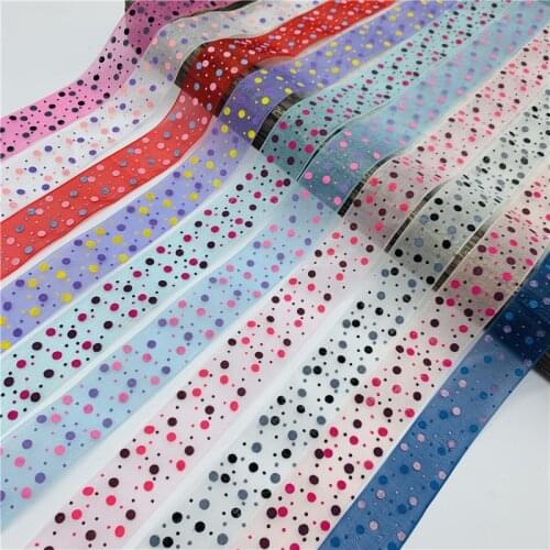 5Yards 25mm Organza Ribbon Printing Dots Ribbon For Bow Hair Wedding Christmas Decoration Lace Crafts DIY Gift Package