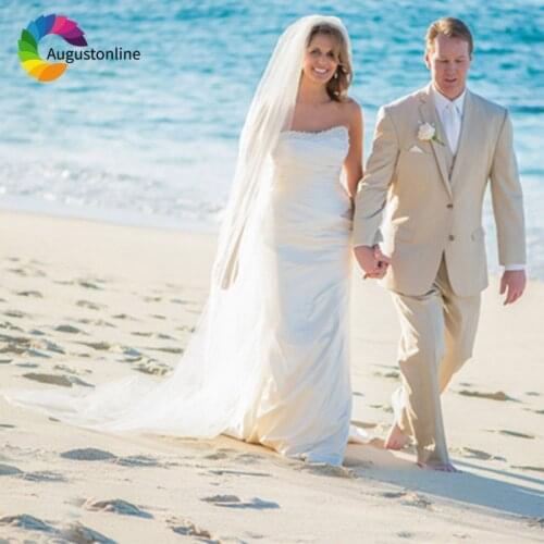 2019 Summer Beach Beige Men Suits Wedding Suits Bridegroom Custom Slim Fit Groom Tailored Tuxedo Best Man Costume Homme 3 Pieces