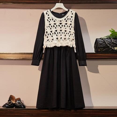 New Large Fashion Round Neck Bubble Sleeve Black Dress