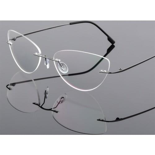Cat Eye Rimless Reading Glasses Women Ultralight Frameless Prescription Presbyopia Eyeglasses With Diopters +1.50+2.00+2.50