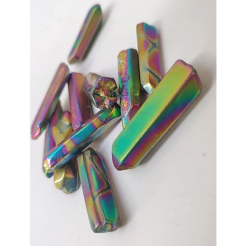 Wholesale Electroplated rainbow Titanium Rainbow Aura Lemurian Quartz Crystal Point Healing Stones Decor Natural Quartz Crystals