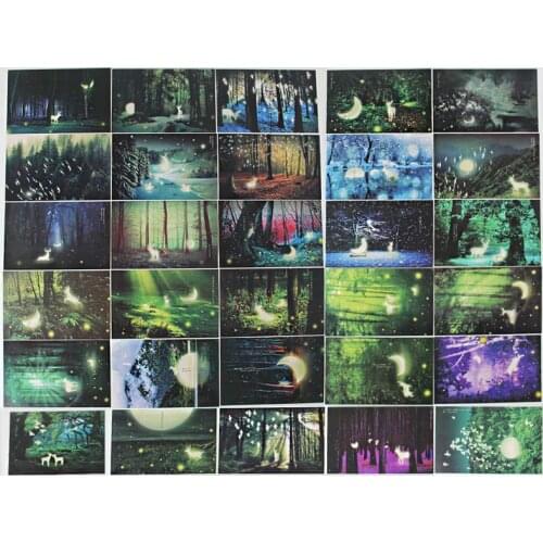 30pcs Vintage Luminous Postcard Glow In The Dark Forest Streamer Animal Greeting Post Card Novelty Xmas Greeting Cards Gift