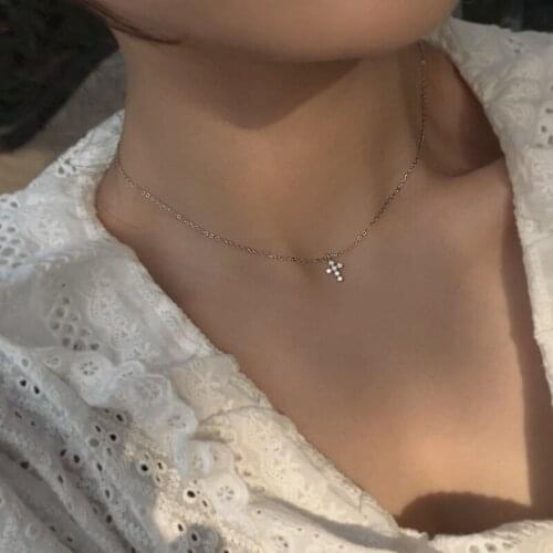 High quality gold filled 925 sterling silver pave AAA cz tiny cute cross pendant chocker necklace cz charm necklack jewelry