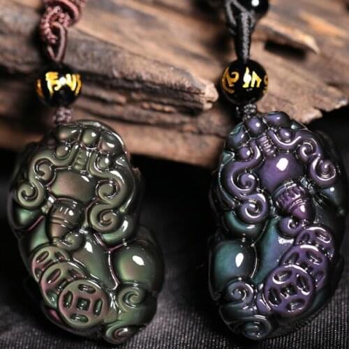 Real Obsidian Pixiu Necklace Good Luck Pixiu Beaded Necklace Natural Obsidian Wealth Pixiu Necklace Fengshui Pixiu Jewelry