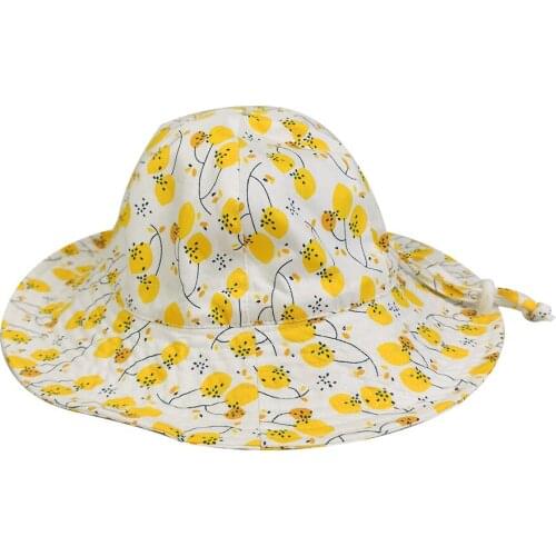 Bucket Hat Kids Sun Beach Summer Panama With String Flowers Cotton Breathable Cap Holiday Outdoor Accessory Girl Toddlers