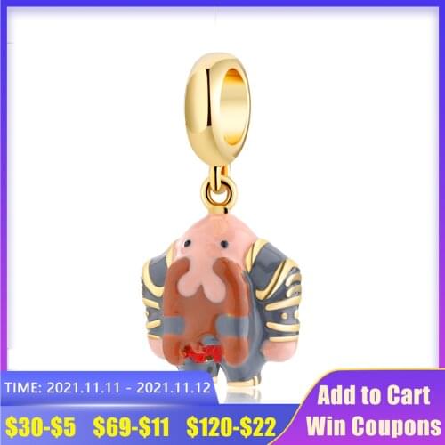 Great Dwarf Warrior 925 Sterling Silver Charms Pendant Gold-plate DIY Beads Fits Original Pandora Bracelet Accessories Jewelry