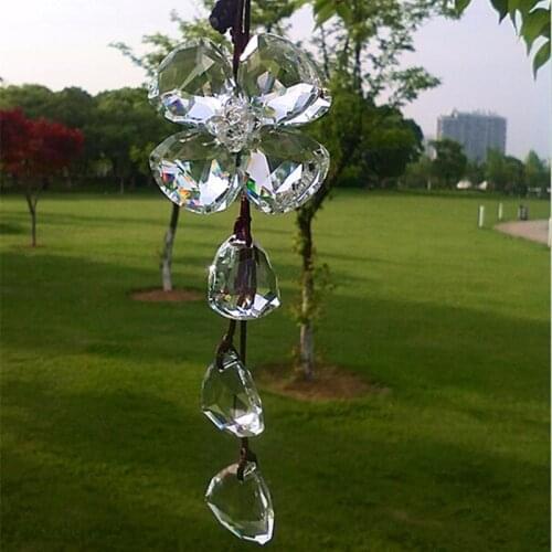 Transparent Crystal Wall Hanging Ornaments 4 Leaves Flower Glass Beads Feng Shui Blinds Car Decoration Home Decor