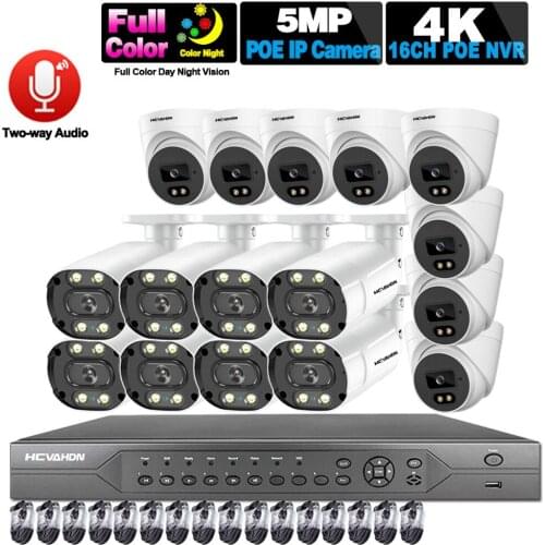 CCTV Camera Security System Kit 4K 8CH NVR Kit 16CH 5MP Outdoor Two way Audio Video Surveillance System IP Monitoring Camera Set