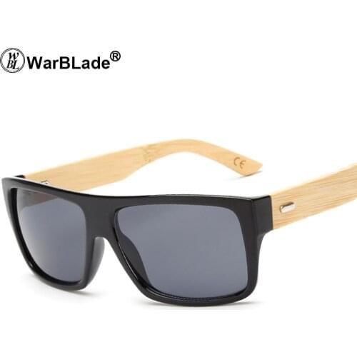 WarBLade 2018 Square Bamboo Sunglasses Men Natural Wooden Sun Glasses Outdoor Fishing Driving Sport Goggles Bambu Oculos 1523