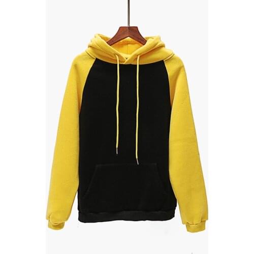 Zuolunouba Winter Solid Color Stitching Hoody Sweatshirt Women Pullover Fleece Keep Warm Long-sleeved Hooded Loose Female Hoodie