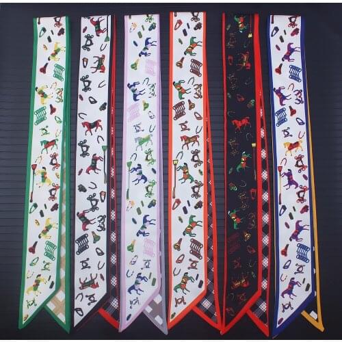 Horse Paris Street Print Silk Scarf 2019 New Brand Bag Women Head Skinny Scarf Long Handle Bag Scarves Wraps Drop Shipping